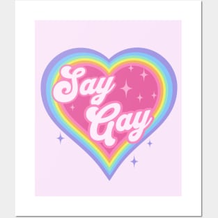 Say Gay Kids Retro Rainbow Heart LGBTQ Kawaii Cute Gay Pride Posters and Art